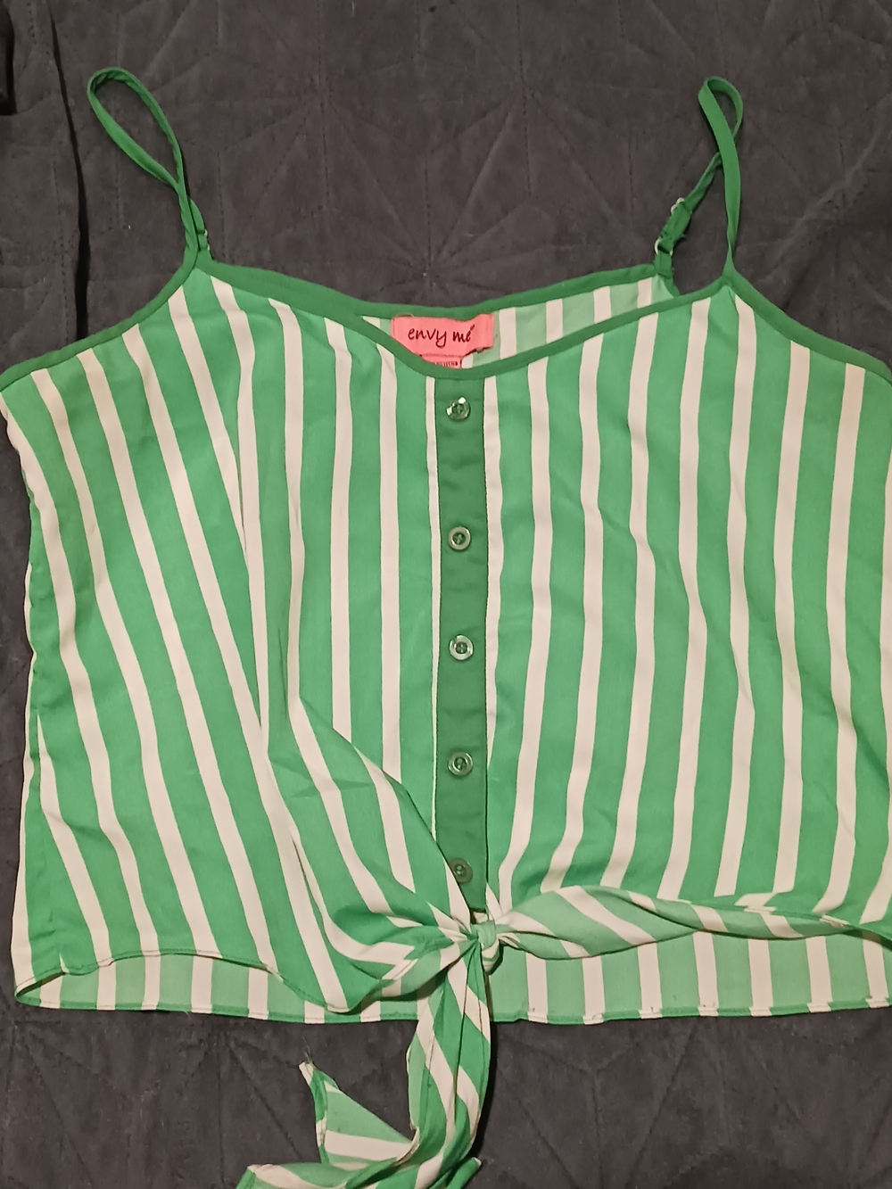 envy Green & White Striped Tie-Front Camisole